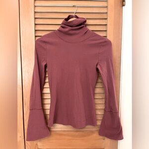 FREE PEOPLE Intimately Sydney Ribbed Long Flounce Sleeved Turtleneck Mauve Small